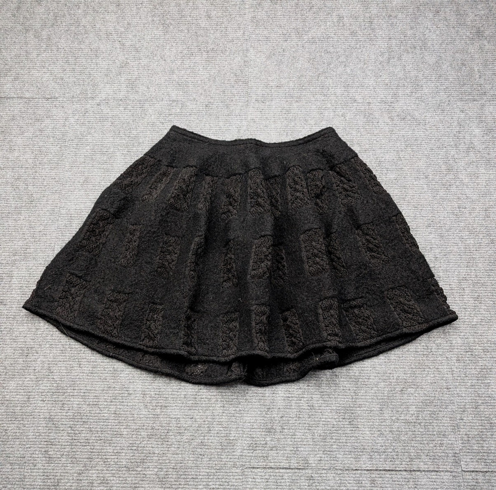 Alaia Paris Skirt Womens XS Wool Short Lace Texture Designer Black Timeless 90s